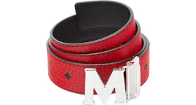 MCM Claus M Reversible Belt Visetos Silver-tone 1.75W 51In/130Cm Ruby Red