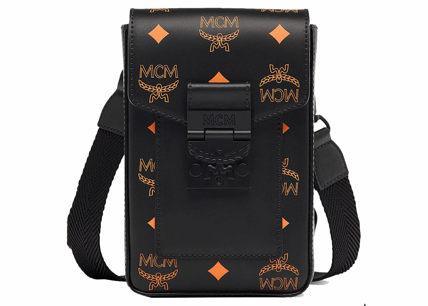 MCM Calfskin Color Splash Logo Crossbody Small in Black and Orange – The  Hangout