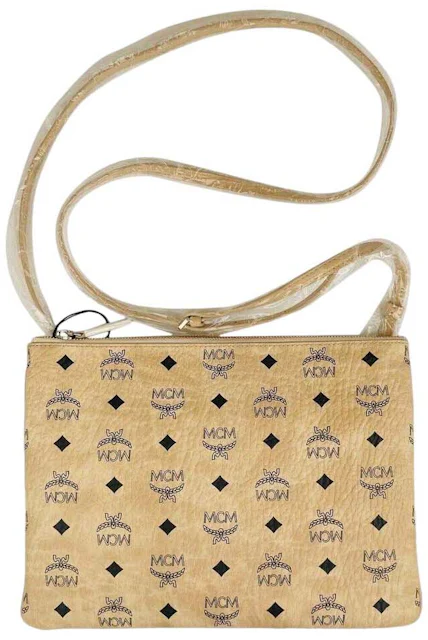 MCM Crossbody Pouch Visetos Beige in Coated Canvas with Silver-tone - US
