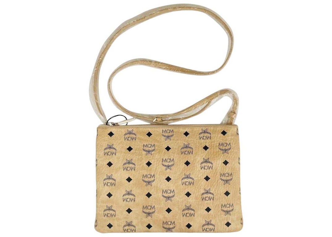 Pre-owned Mcm Crossbody Pouch Visetos Beige