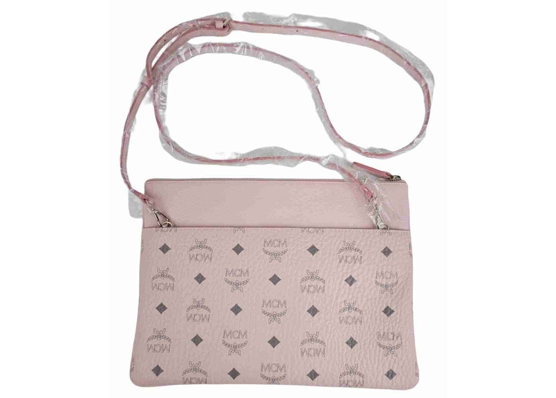 MCM Crossbody Pouch Visetos Powder Pink in Coated Canvas with Gold