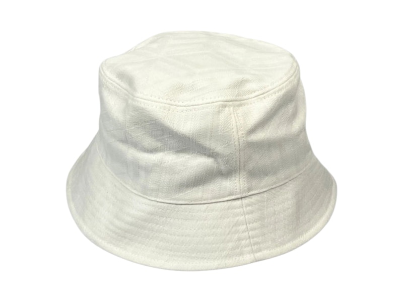 Pre-owned Mcm Men's  Cubic Logo Denim Jacquard Bucket Hat In White
