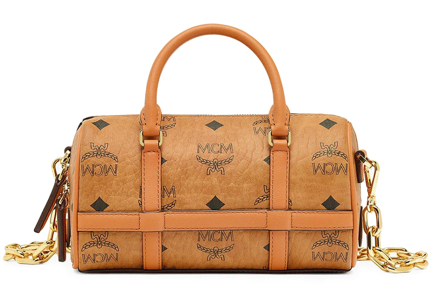 Mcm Ladies Mini Cognac Delmy Boston Bag in Visetos MWBBAER01CO  8809675940718 - Handbags, MCM - Jomashop