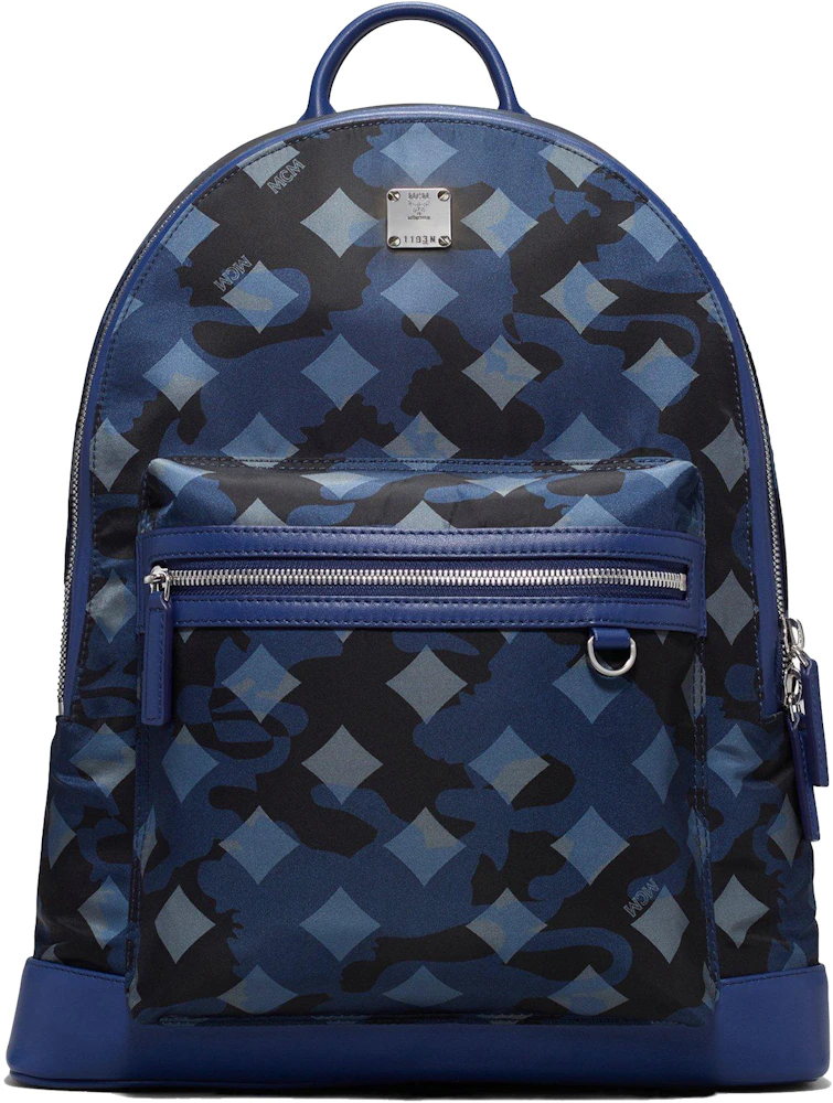 MCM Dieter Backpack Munich Large Lion Camo in Nylon with Cobalt