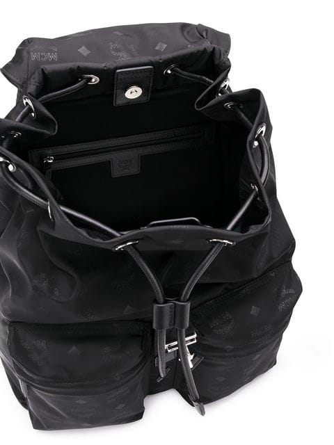 MCM Dieter Backpack Two Pocket Large Black in Nylon with Gunmetal US