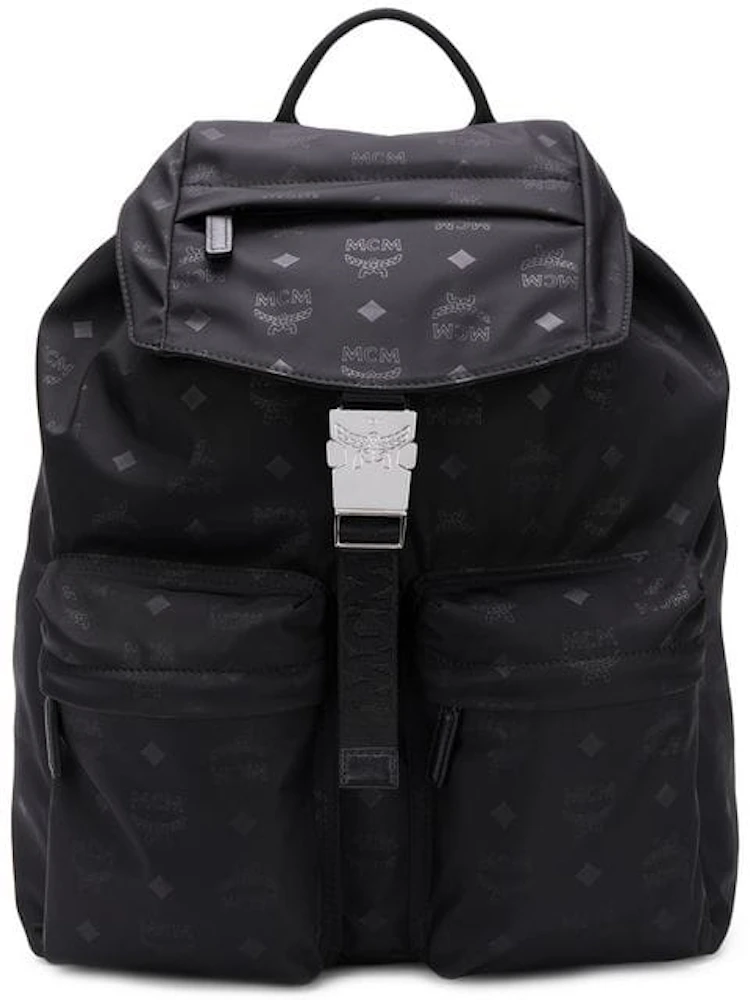 MCM Dieter Backpack Two Pocket Large Black in Nylon with Gunmetal - GB