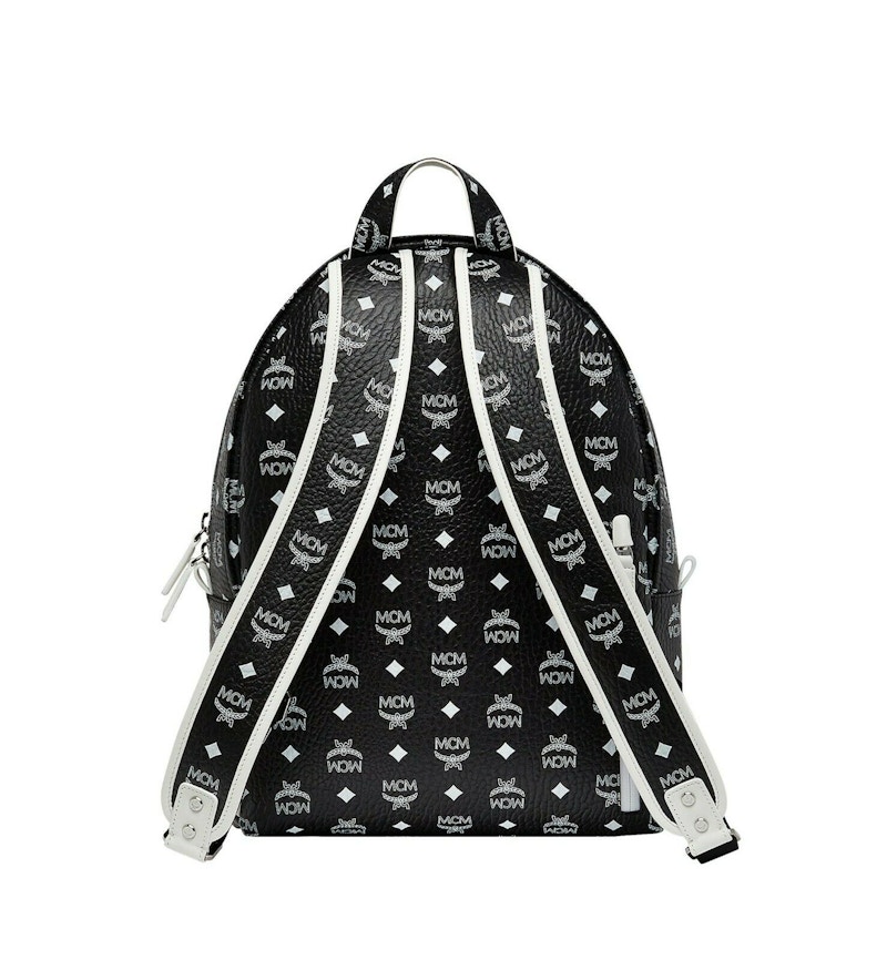 MCM Dietrich Laurel Backpack Visetos White Logo Medium Black in 