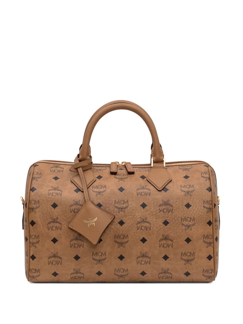 MCM ボストンバッグ ブラウン MCM Visetos Signature Leather Boston Bag Cognac