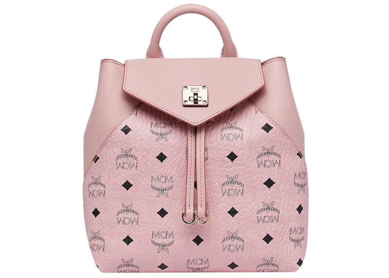 MCM Essential Backpack Visetos Soft Pink in Coated Canvas with 14k