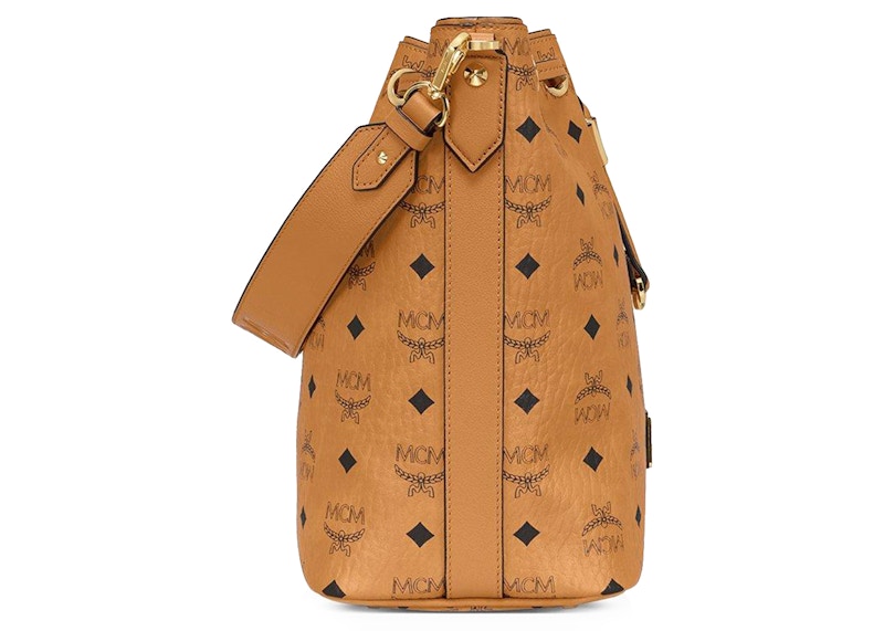 Mcm essential visetos discount original drawstring medium cognac