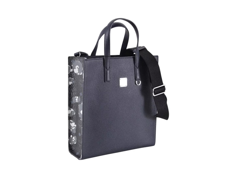 Pre-owned Mcm Men's Floral Leather Portuna Tote In Black/blue In Multi