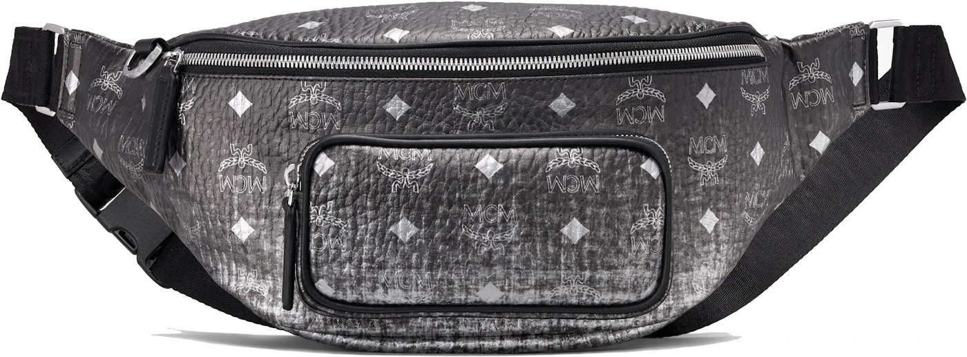 MCM Fursten Belt Bag Visetos Med Black in Coated Canvas with Silver-tone -  GB