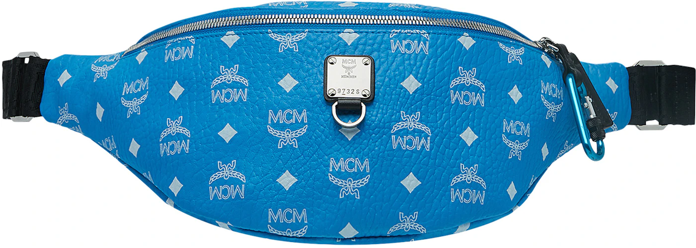 MCM Fursten Belt Bag White Visetos Medium T Blue in Coated Canvas