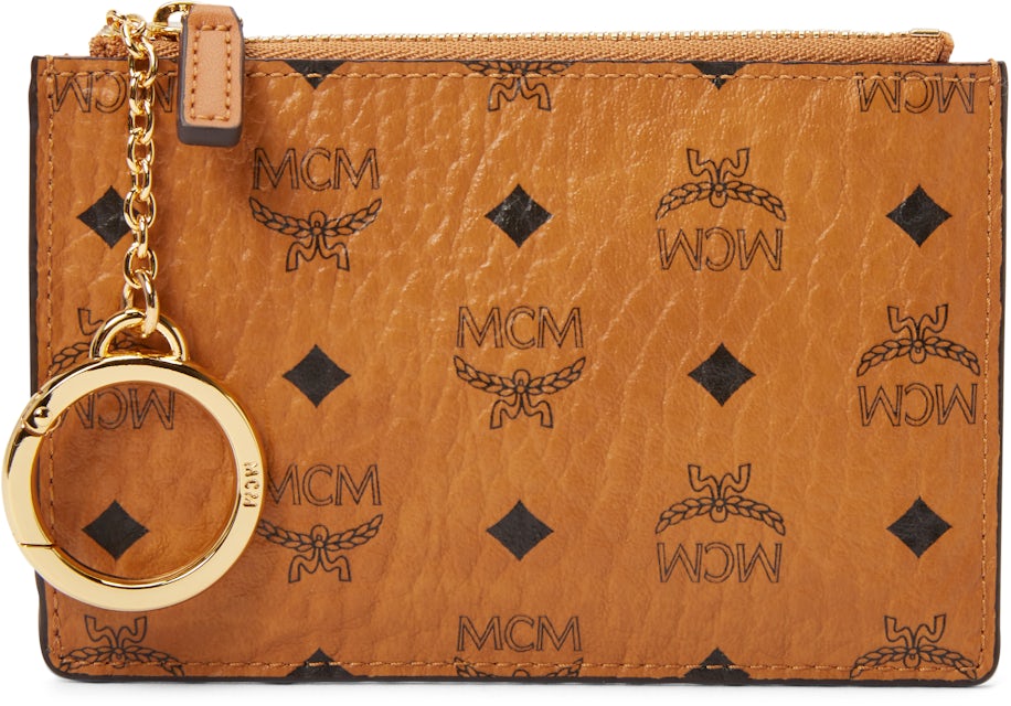 Authentic MCM Cognac Visetos Flap Pocket Top Handle bag with bag  charm/keychain