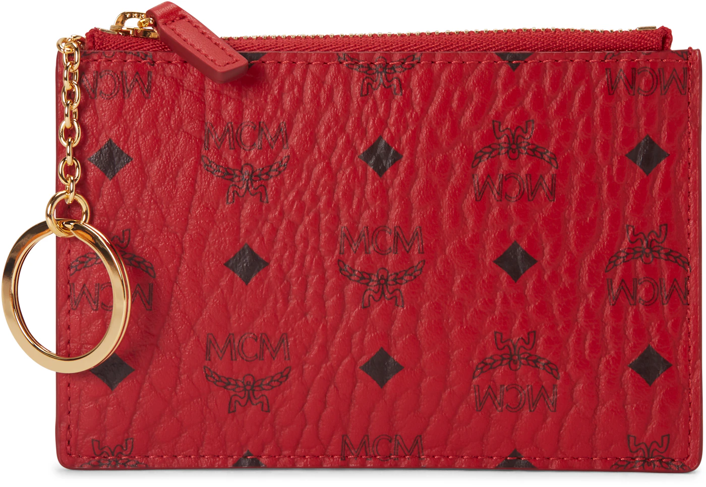 MCM Key Pouch Visetos Mini Ruby Red in Coated Canvas with 24k Gold - US