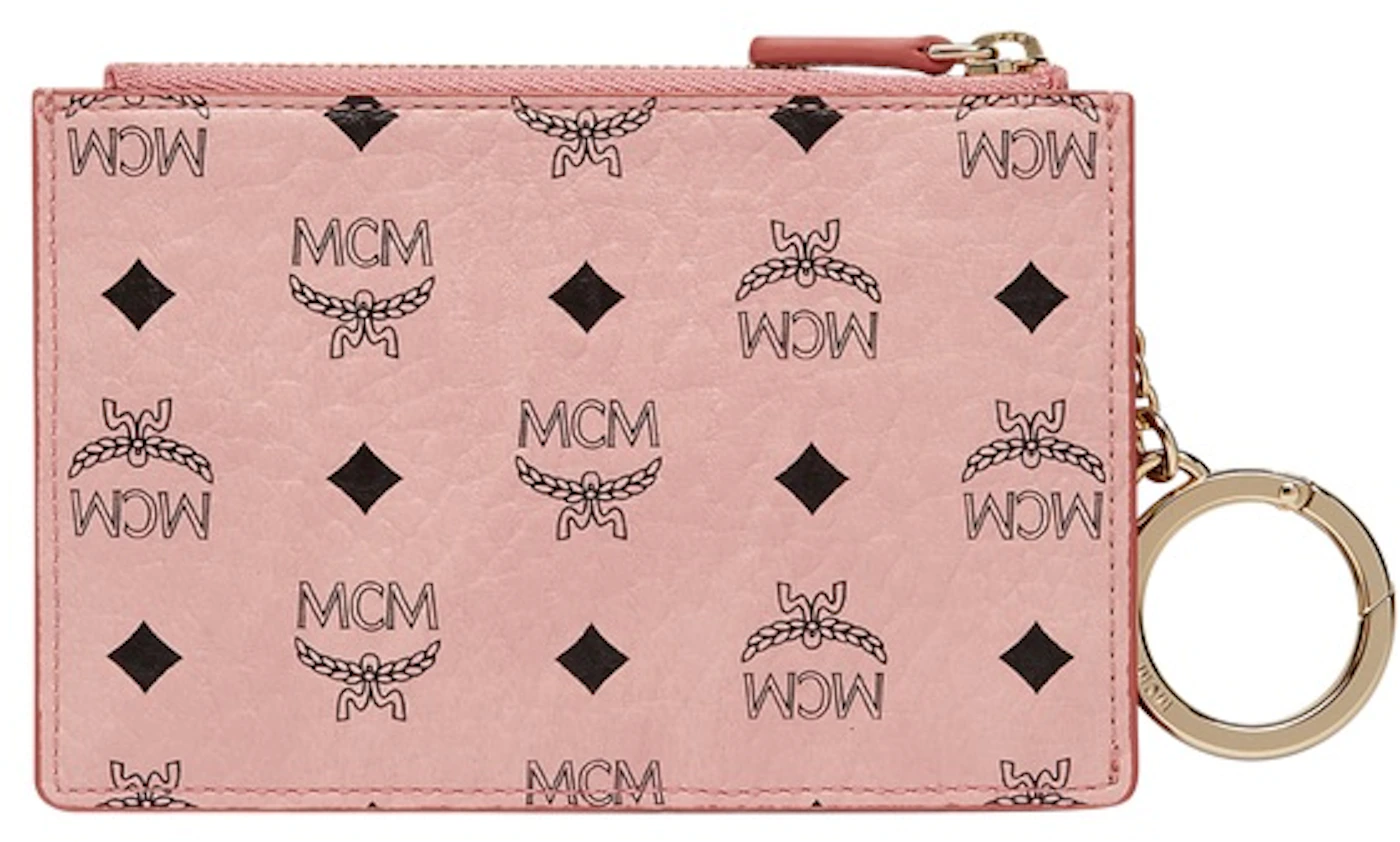 MCM Heart Coin Visetos Charm Monogram Canvas Pouch Pink-15% OFF