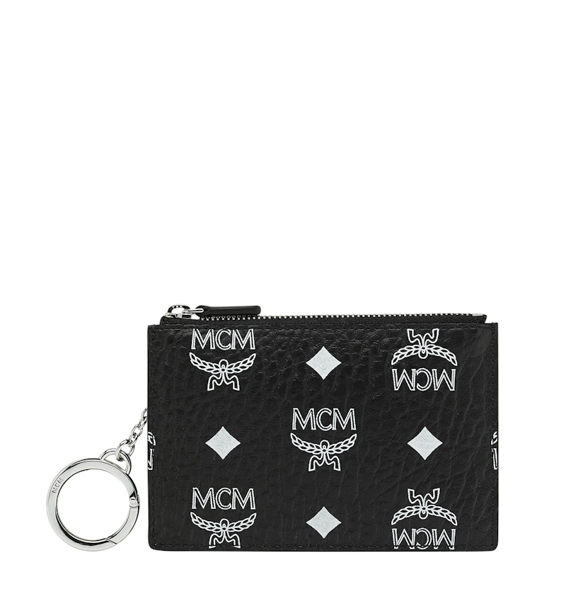 MCM Key Pouch White Visetos Black in Coated Canvas US