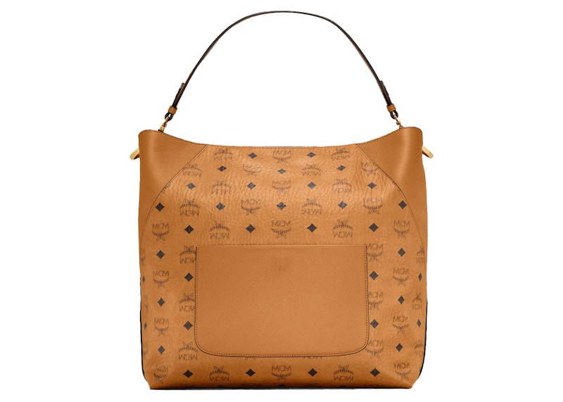 MCM Klara Hobo Large Visetos Cognac in Coated Canvas with Gold