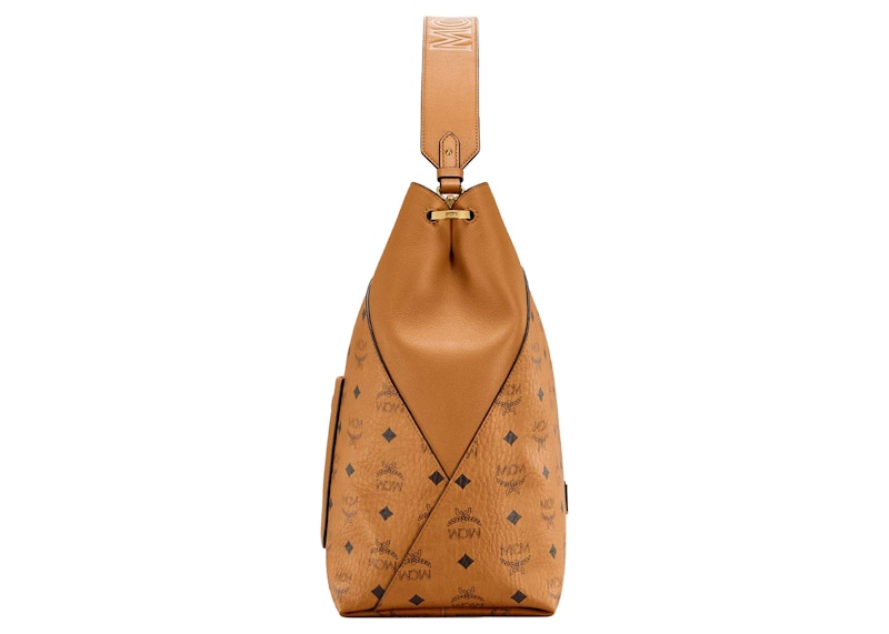 MCM Klara Hobo Large Visetos Cognac in Coated Canvas with Gold