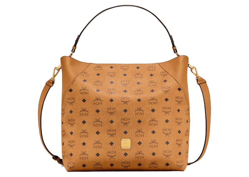 MCM Klara Hobo Medium Visetos Cognac in Coated Canvas with Gold