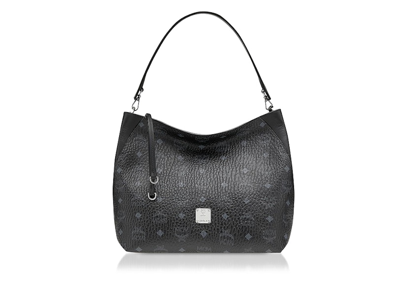 MCM Klara Tote Medium Visetos Black in Coated Canvas with Silver