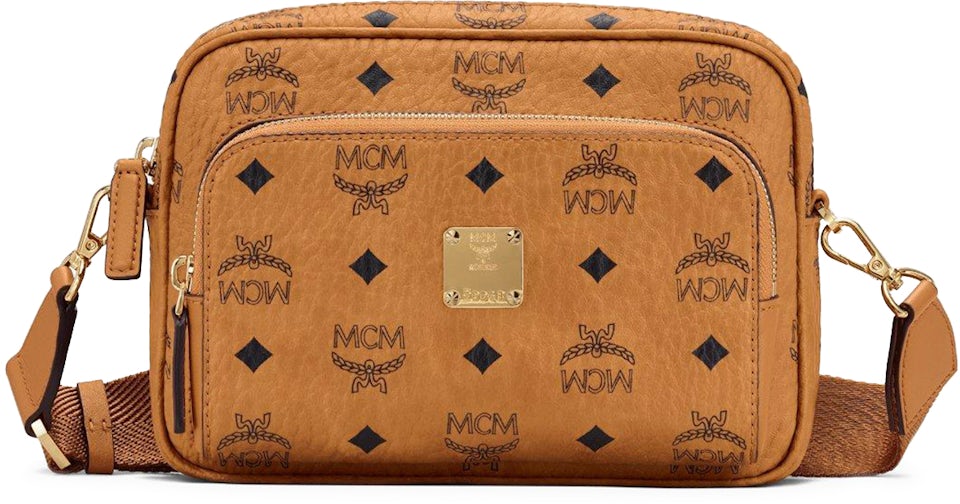 MCM Klassik Visetos Small Sling Bag - Cognac