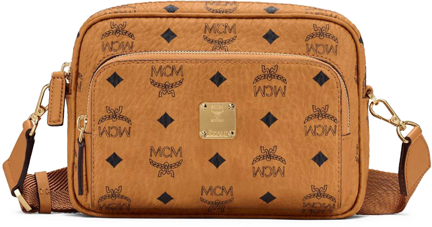 MCM Klassik Visetos Small Sling Bag - Cognac