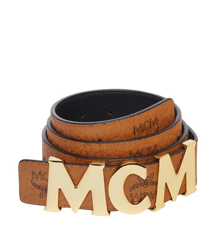 MCM Letter Belt Visetos 1.5W 47In/120Cm Cognac in Coated Canvas