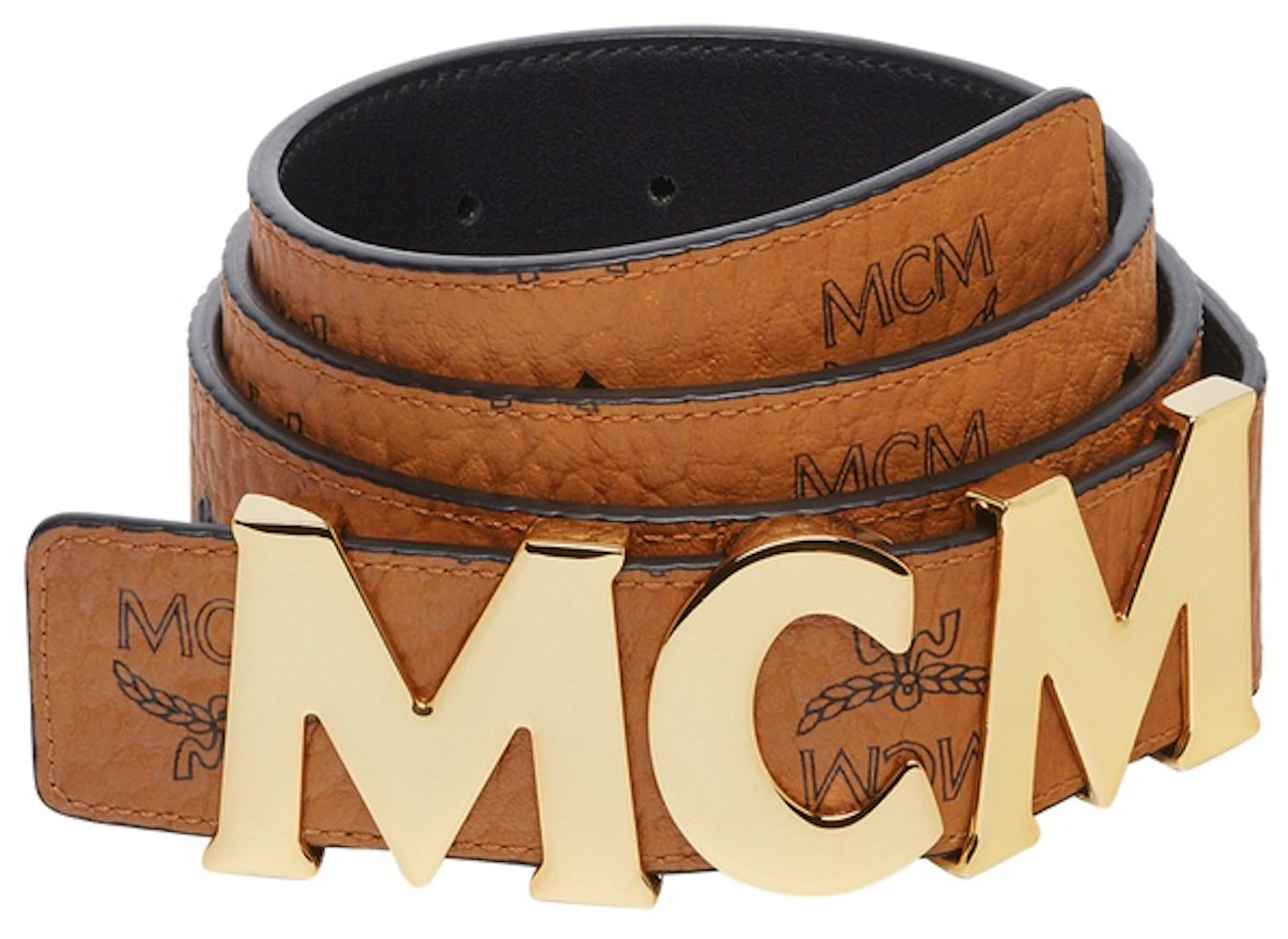 MCM M Reversible Belt Visetos White Logo 1.75W 51In/130Cm Ruby Red in  Coated Canvas with Silver-tone - US