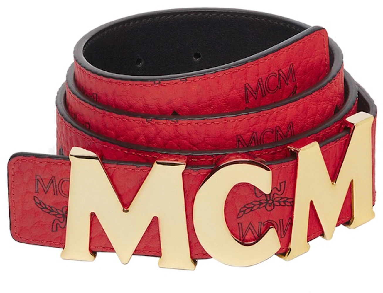 Mcm Reversible Claus Matte Monogram Belt In Red
