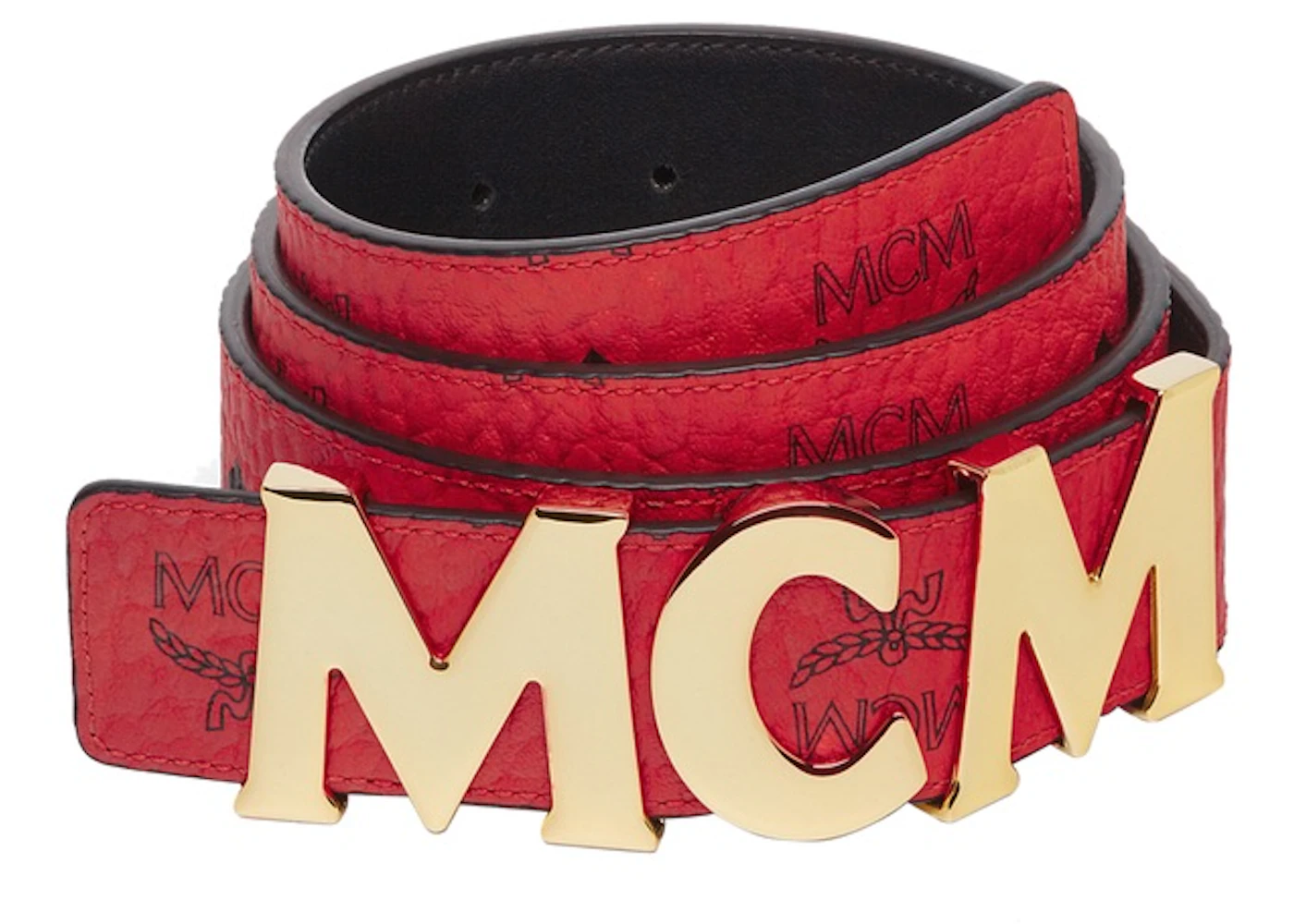 MCM Letter Belt Visetos 1.5W 51In/130Cm Ruby Red in Coated Canvas with  Gold-tone - US