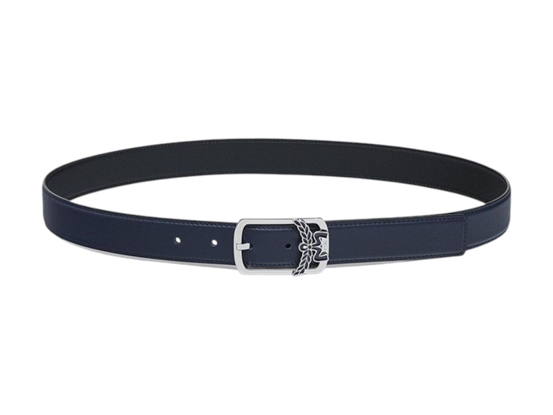 Pre-owned Mcm Men's  Logo Leather Belt In Navy Blue/black In Multi