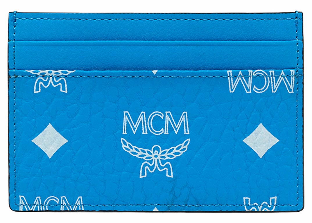 Pre-owned Mcm Logo Visetos Card Case Blue