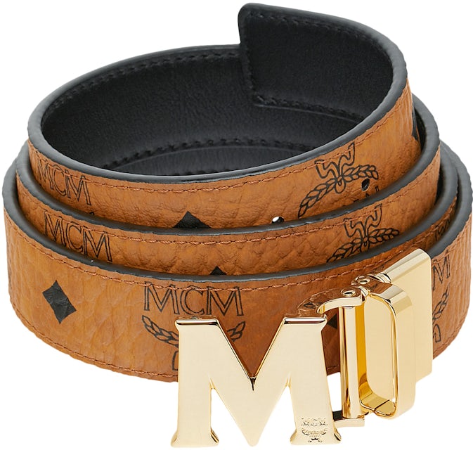 MCM Logo Buckle Reversible Belt One Size 41” Men Cognac