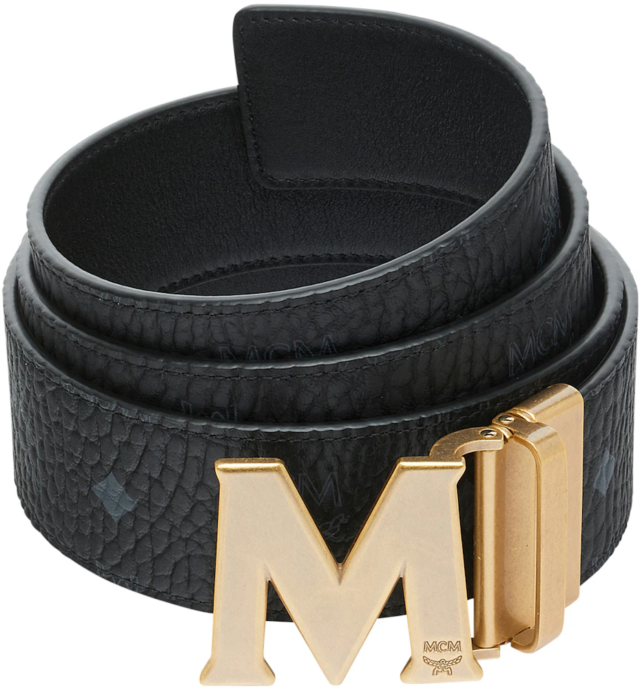 MCM M Reversible Belt Visetos White Logo 1.75W 51In/130Cm Ruby Red in  Coated Canvas with Silver-tone - US