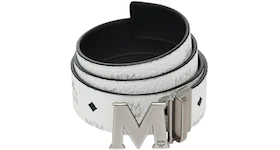 MCM M Reversible Belt Visetos Antique Silver 1.75" White