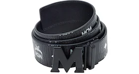 MCM M Reversible Belt Visetos White Logo 1.75W 51In/130Cm Black