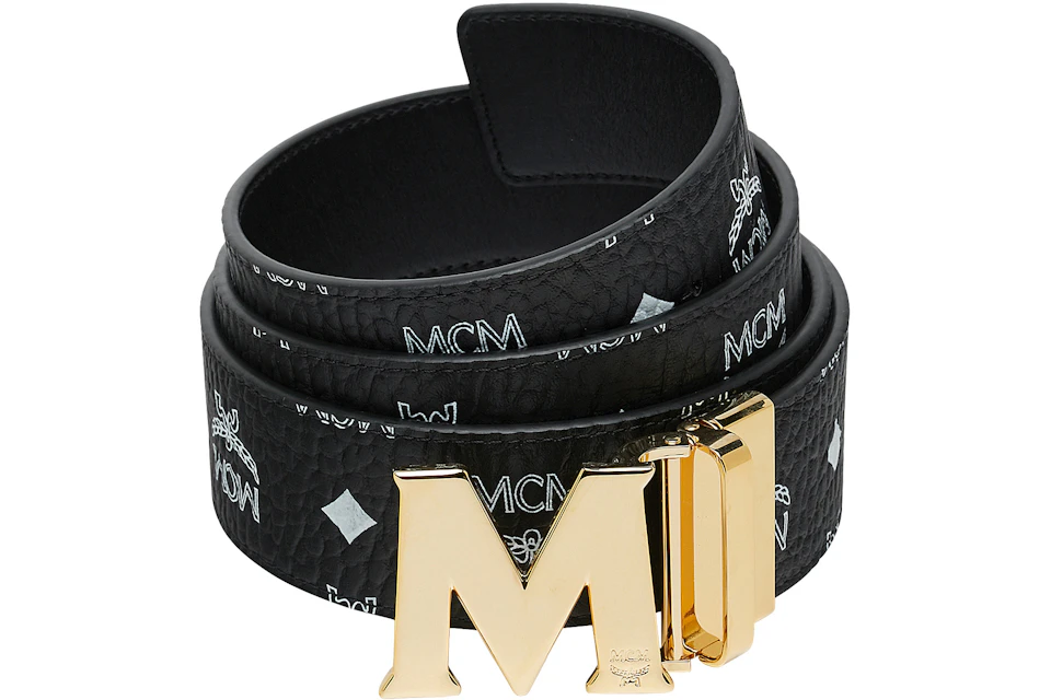 MCM M Reversible Belt White Visetos 1.75" Black