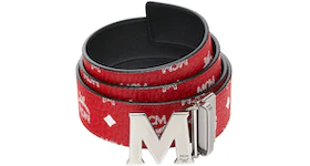 MCM M Reversible Belt White Visetos Antique 1.75" Viva Red
