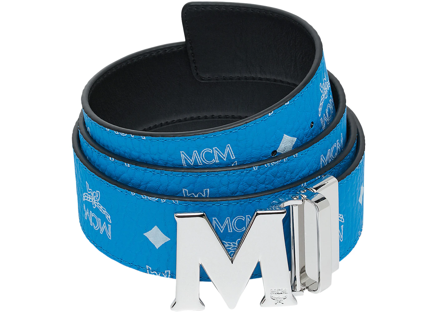 MCM M Reversible Belt White Visetos Silver 1.75 T Blue in Coated Canvas  with Silver-tone - US