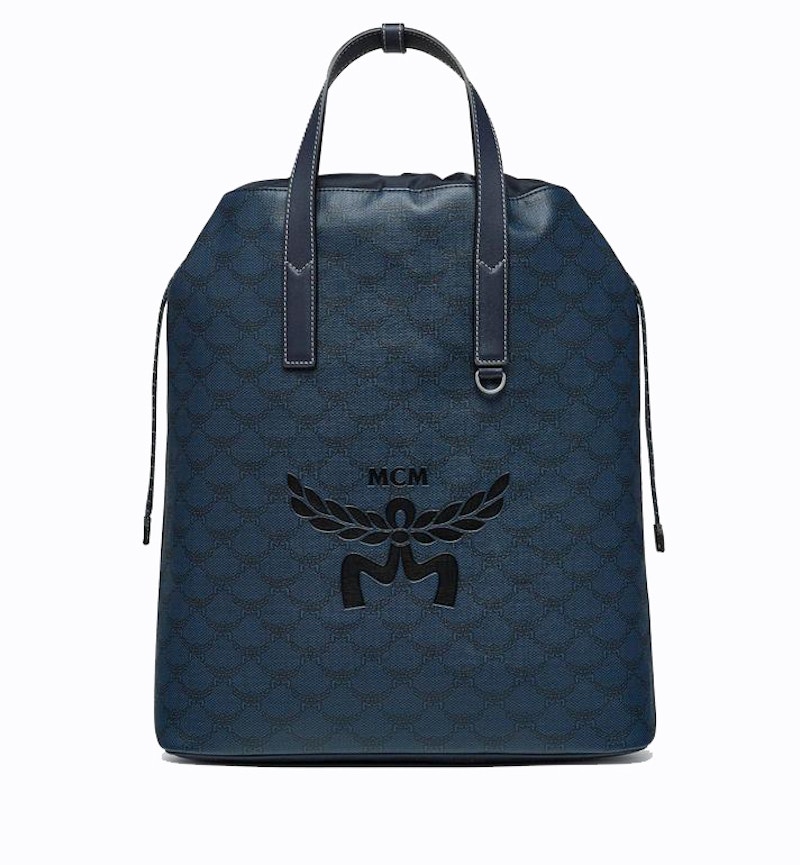 Pre-owned Mcm Medium Himmel Drawstring Lauretos Backpack In Blue/black