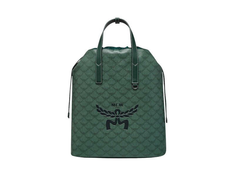 Pre-owned Mcm Medium Himmel Drawstring Lauretos Backpack In Green