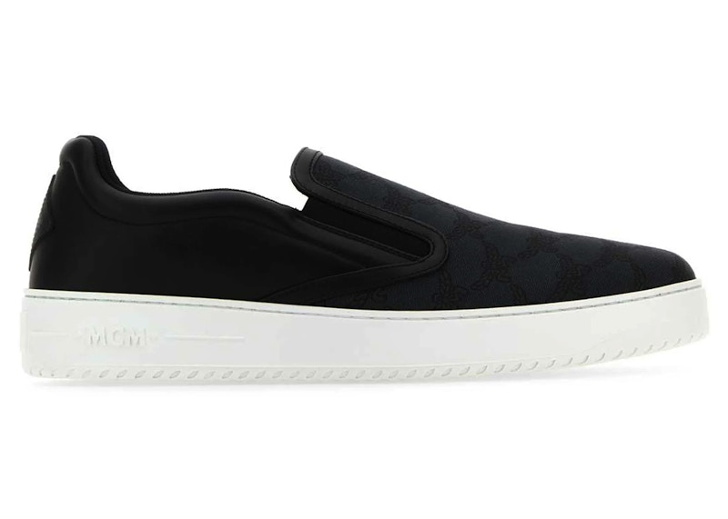 Pre-owned Mcm Men's Monogramprint Leather Slipon Sneakers In Black/grey