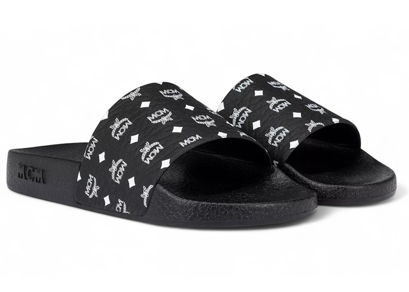Pre-owned Mcm Monogram Print Rubber Slides (women's) Sneakers In Black/white In Multi
