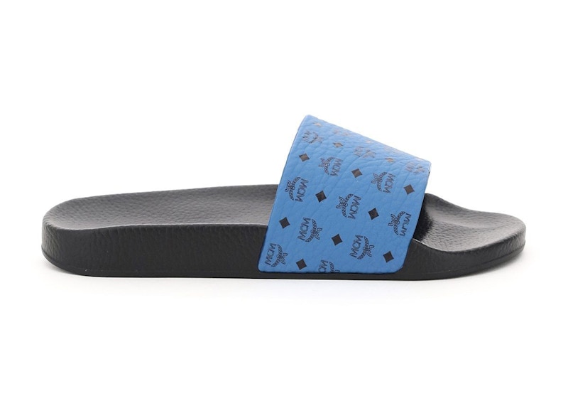 MCM Monogram Slides Blue Black Men s MEX8AMM60H9 US