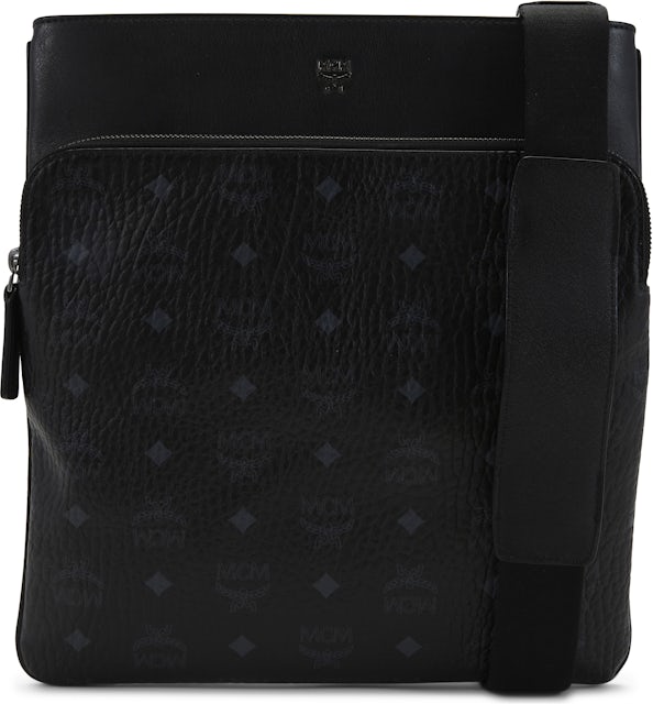 MCM Ottomar Flat Messenger Visetos Small Black in Coated Canvas/Nappa  Leather with Silver-tone - US