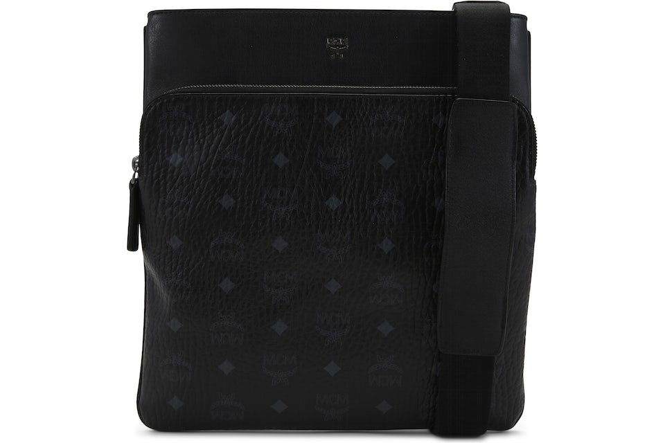 MCM Ottomar Flat Messenger Visetos Small Black in Coated Canvas/Nappa  Leather with Silver-tone - US