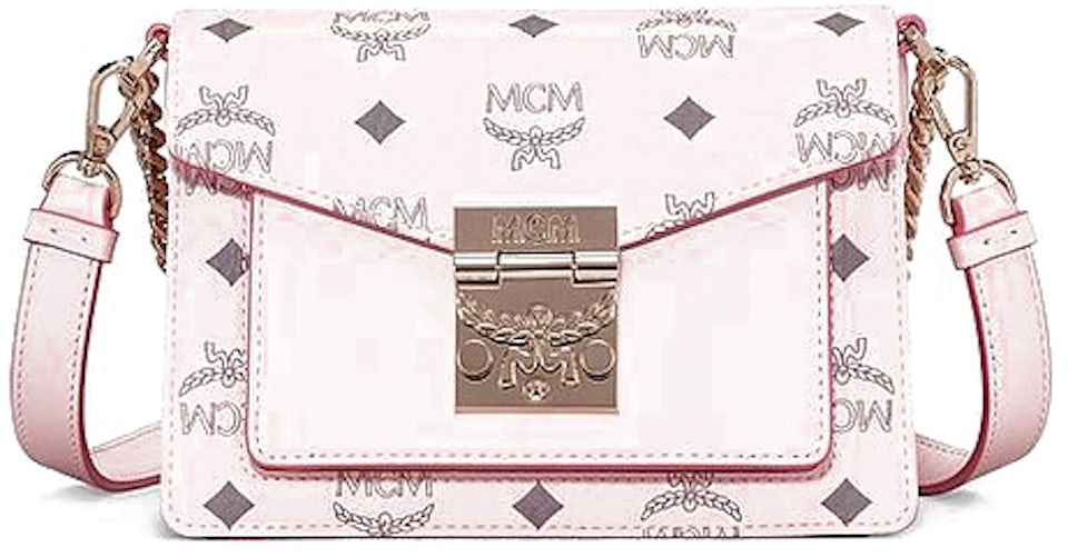 MCM Patricia Visetos Leather Crossbody Wallet Powder