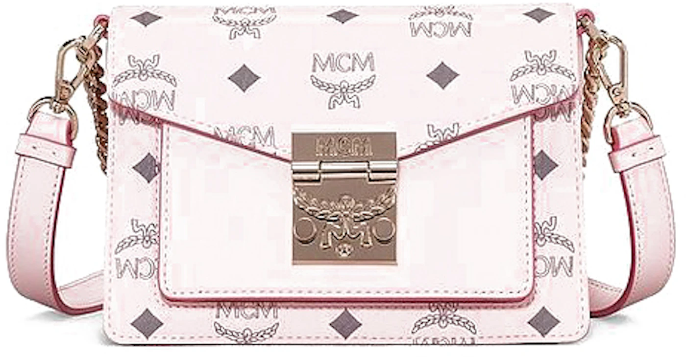 MCM Patricia Visetos Mini Flap Lock Crossbody Soft Pink in Leather - US
