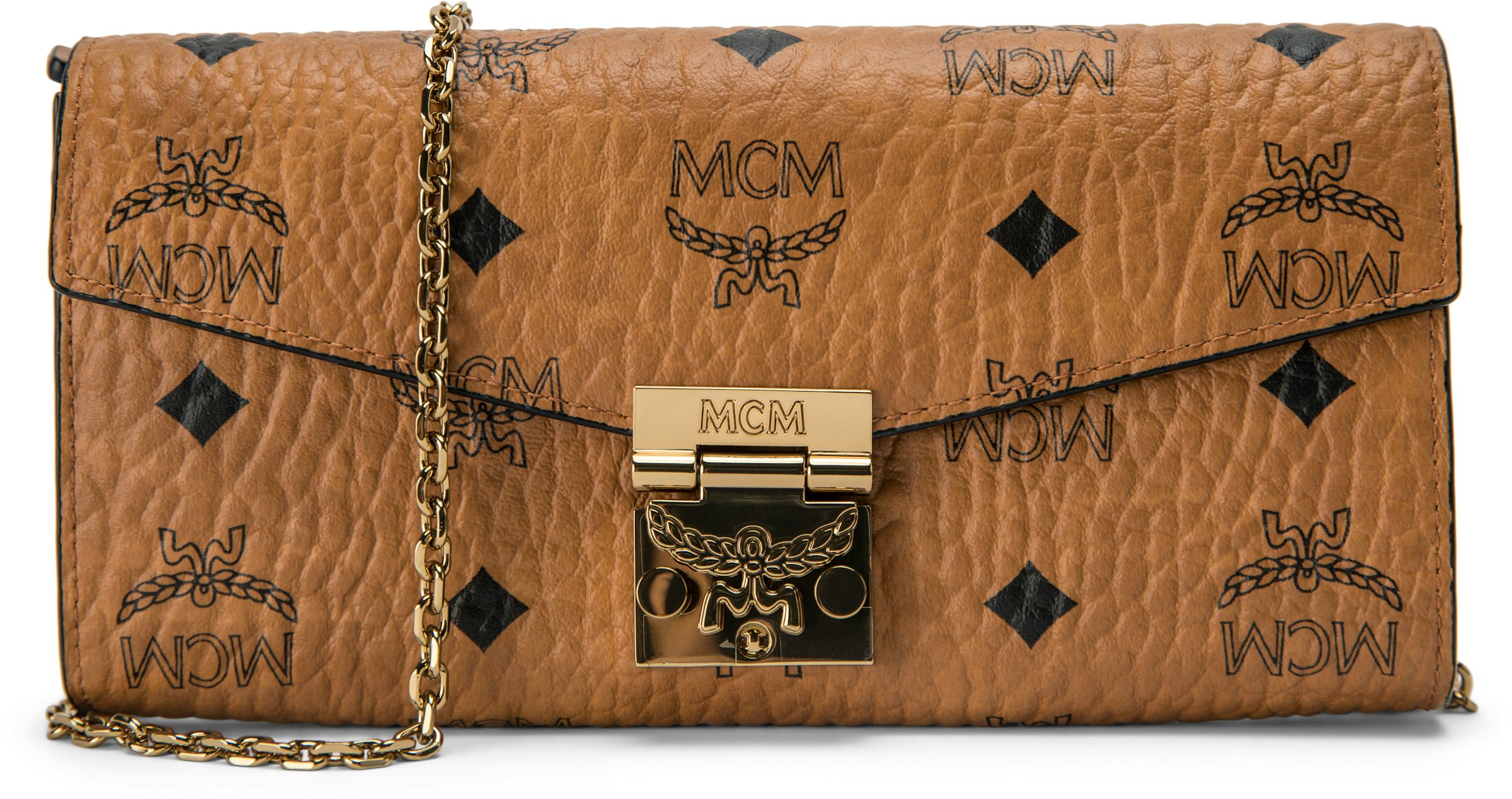 MCM Patricia Visetos Continental Wallet On A Chain Berlin Gold